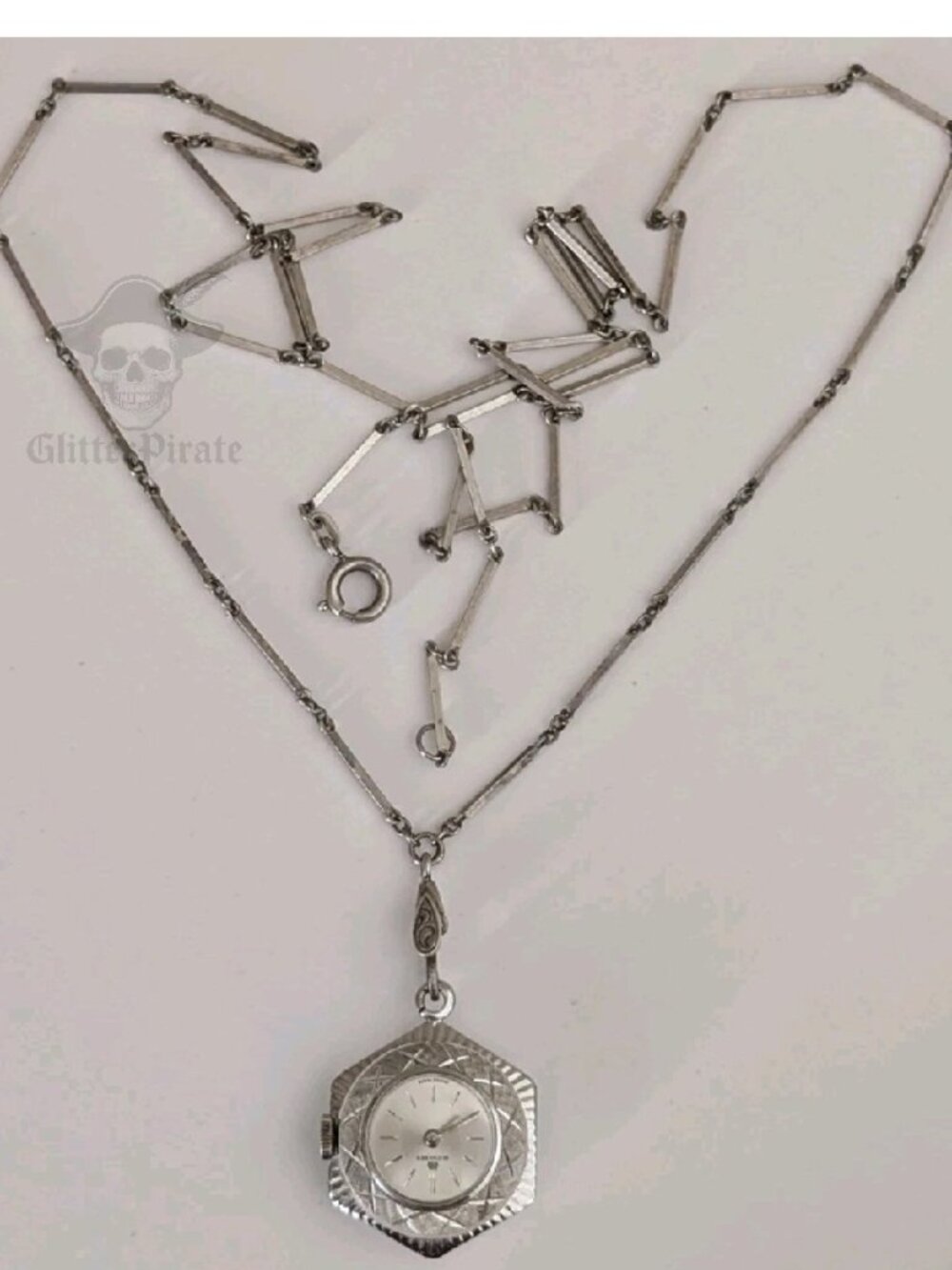 Vintage Bucherer 17-Jewel Swiss Nurse Watch | 27.5" Solid 800 Silver Bar Chain.